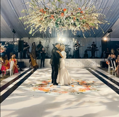 White Floor with Printed Inline and Center Monogram at the Greenacres Art Center in Cincinnati OH for our friends at A Charming Fete